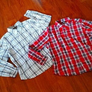 Van Heusen Bundle of Women's Red & Blue Plaid Button Down Long Sleeve - Size XL